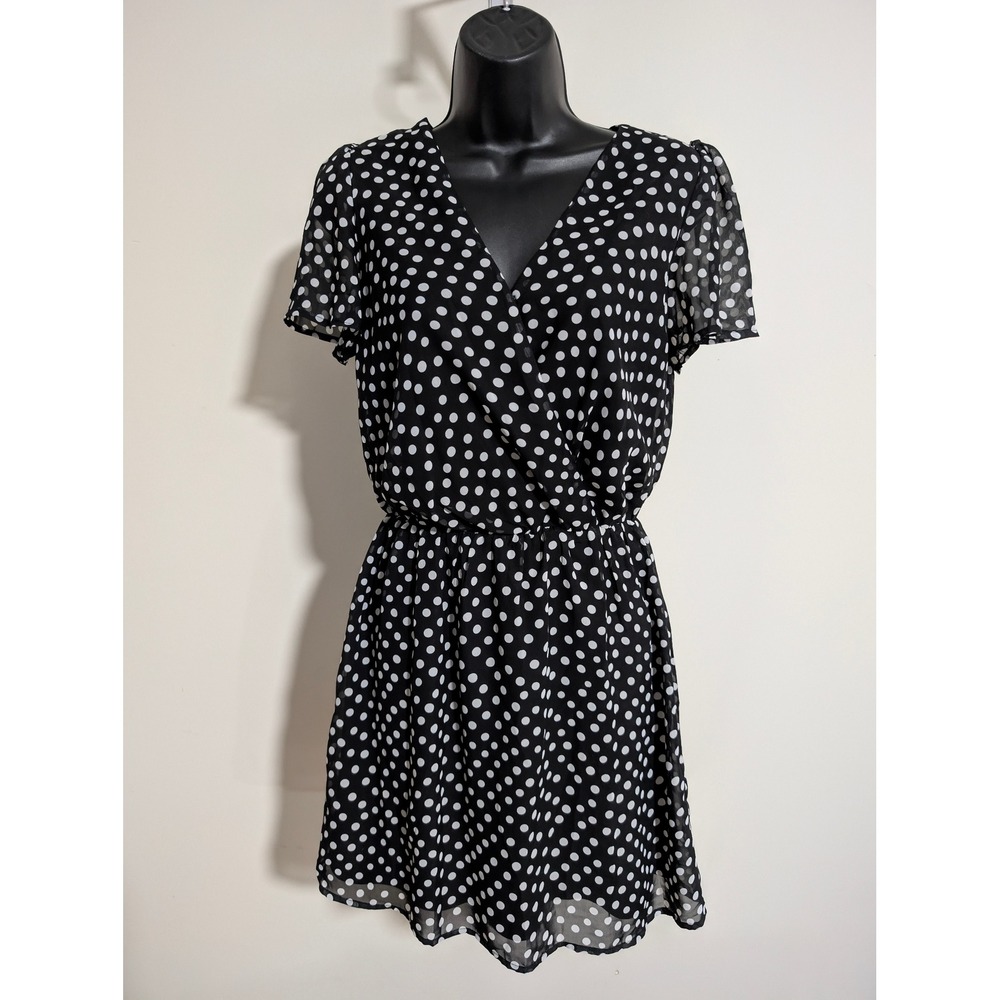 Brixon Ivy Black & White Polka Dot Short Sleeve Mini Dress Sheer Overlay Small
